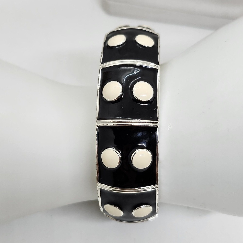 Premier Designs‎ cream dot and black enamel cuff bracelet